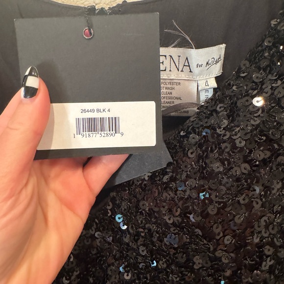 NWT $358 Mac Duggal Sequined Puffed Sleeve Mini Dress black beaded 26449 holiday - Picture 7 of 8